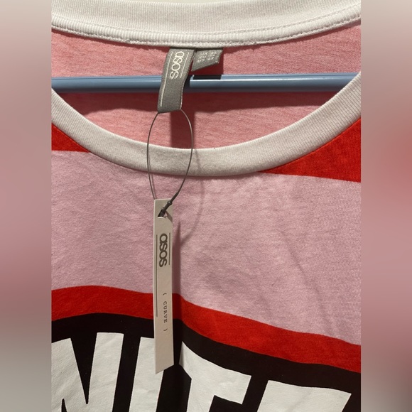 New ASOS CURVE T-Shirt in Bright Rugby Stripe and United Print US Size 22 - Picture 2 of 5